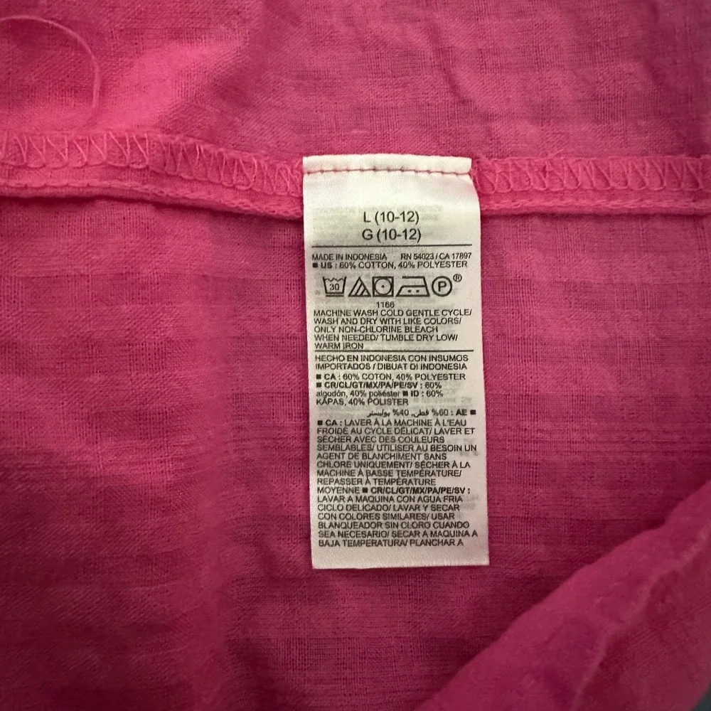 Old Navy Girls Pink Tiered Babydoll Dress Short Sleeve Textured Size L 10-12